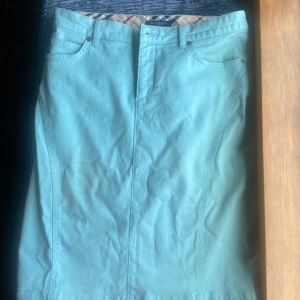 Burberry teal jean stretchy skirt size 6
